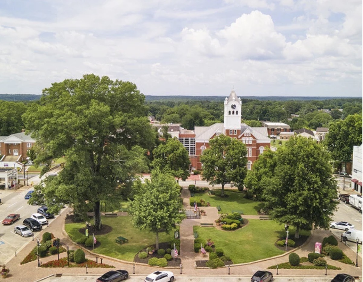 McDonough town square and courthouse clock tower